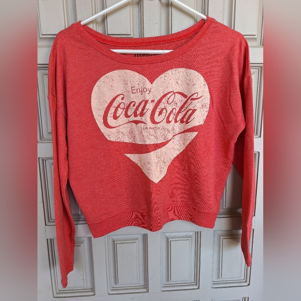 VTG 2011 Coca Cola Shirt SzXS Cropped Long Sleeves Banded Cuff/Hem/Collar Red